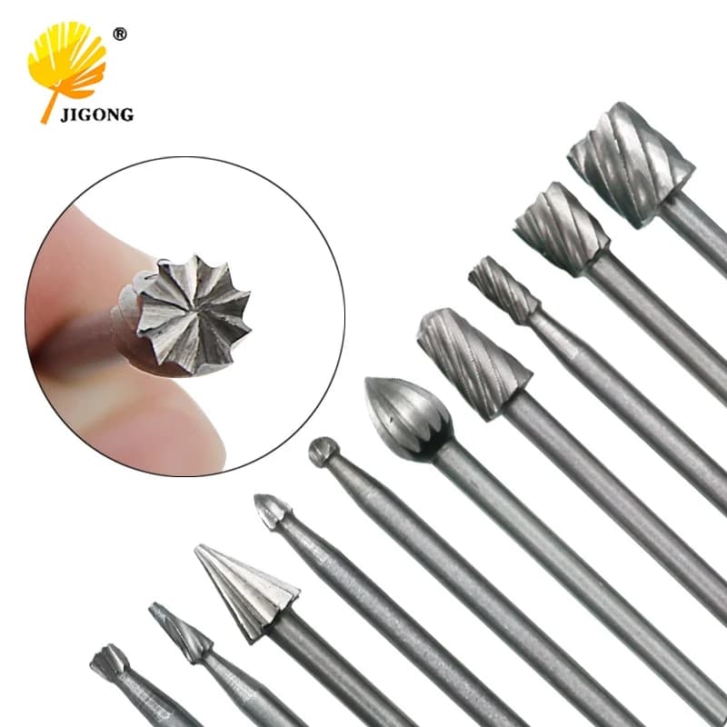 Lot de 10 fraises HSS pour défonceuse, outils rotatifs, couteaux de gravure, outils de sculpture sur bois, pour Dremel