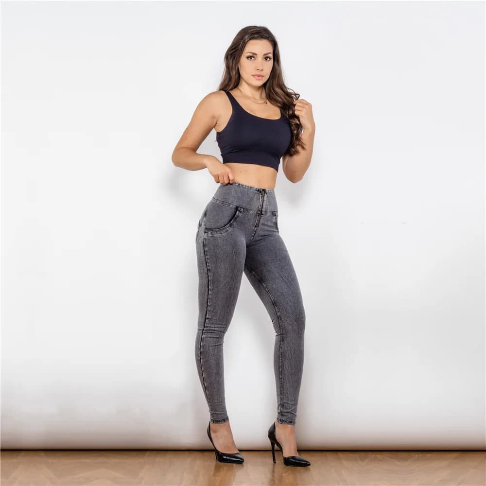 Shascullfites Melody-Jean slim taille haute pour femme, pantalon moulant gris