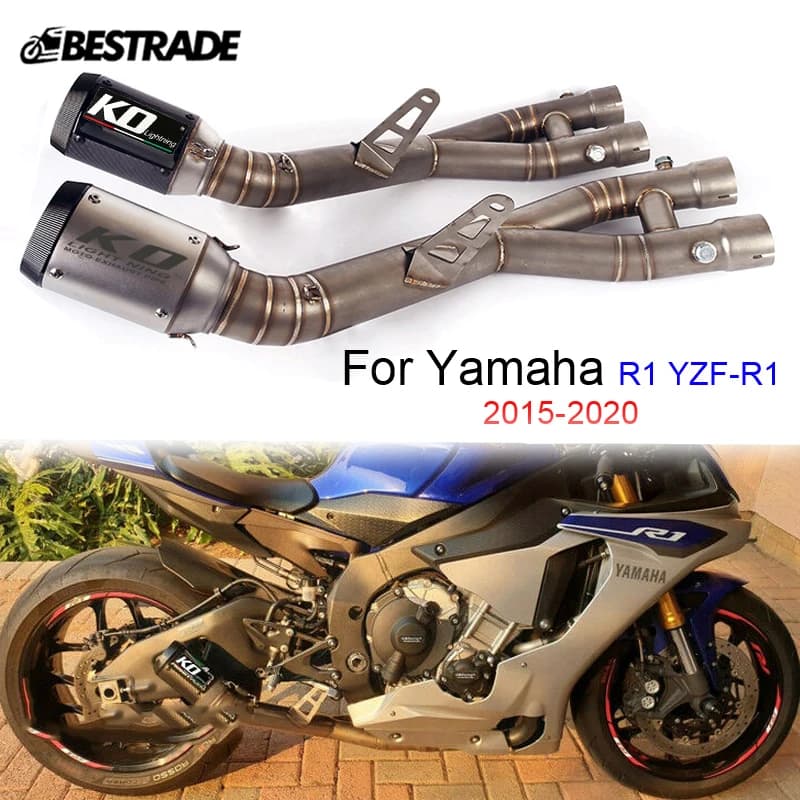Système d'échappement moto pour Yamaha R1 YZF-R1 2015-2025 MT10, tube de liaison intermédiaire, silencieux 60,5 mm en fibre de carbone/acier inoxydable