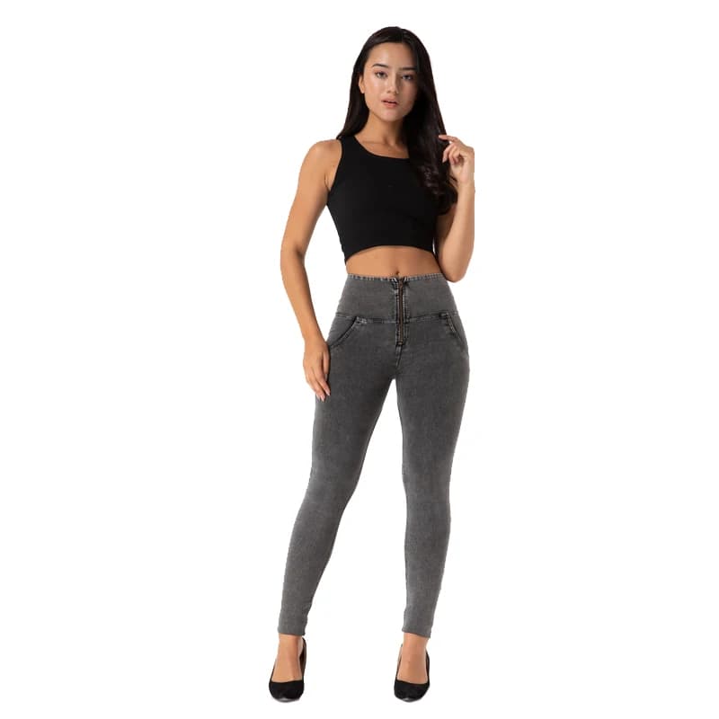 Shascullfites Melody-Jean slim taille haute pour femme, pantalon moulant gris