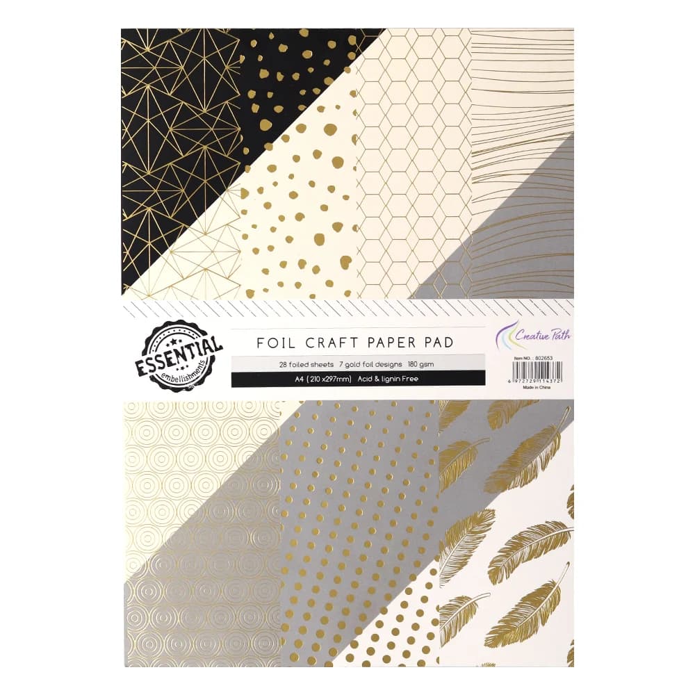 Feuilles de papier doré pour scrapbooking Creative Path, feuilles décoratives A4, feuilles dorées pour loisirs créatifs, bloc de papier pour journalisation et création de cartes