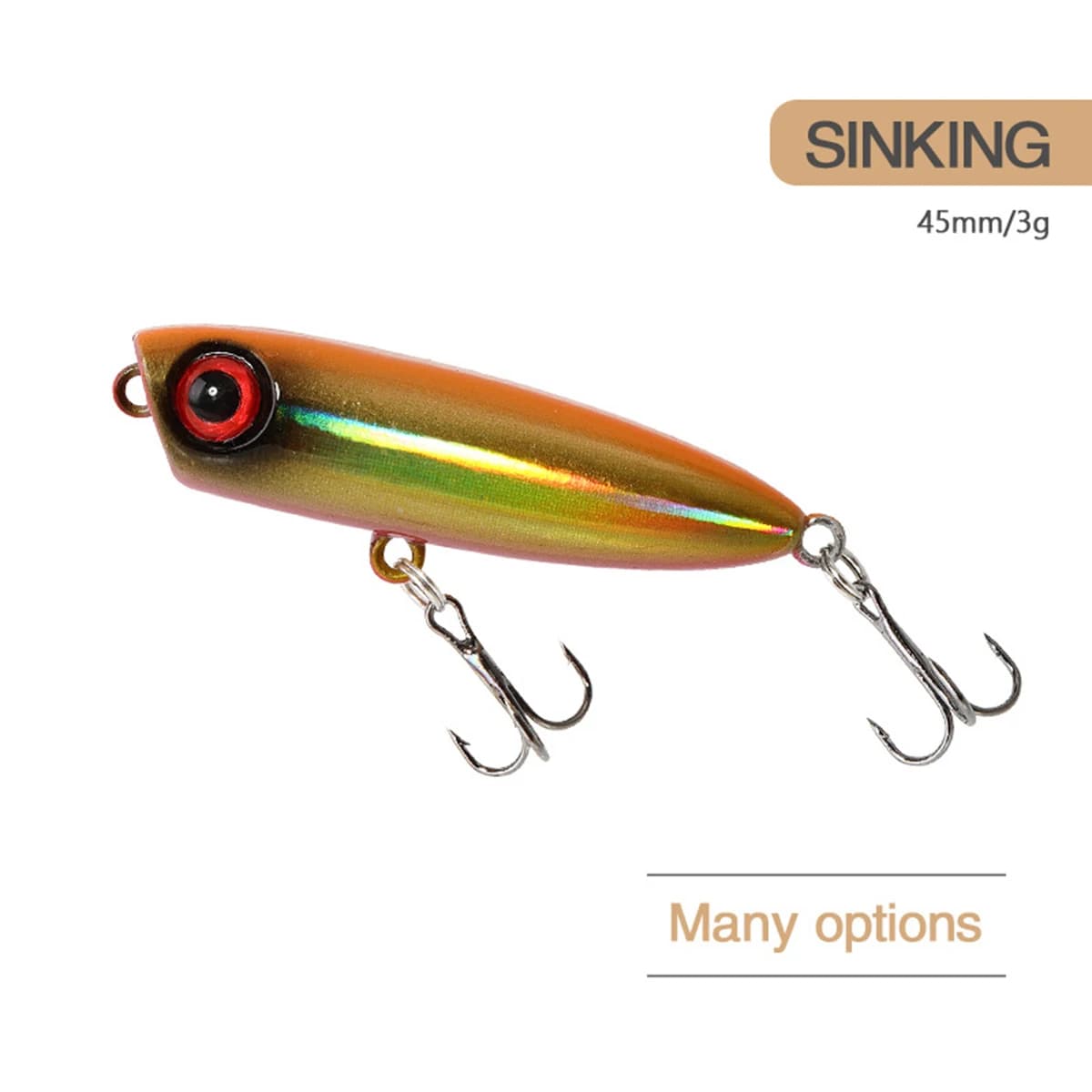 Micro Popper WobJeff Leurre de Pêche Coulant Book ine Eau, Appât Artificiel, Jerkbait, QOOP45, 4.5cm, 3g