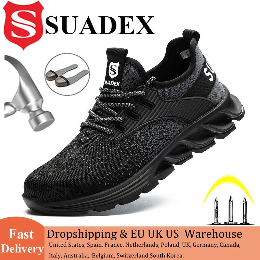 SUADEX Chaussures de Sécurité Hommes Femme, Chaussures de Travail Homme, Unisexe Legere Embout Acier Chaussure de Securité 37-48