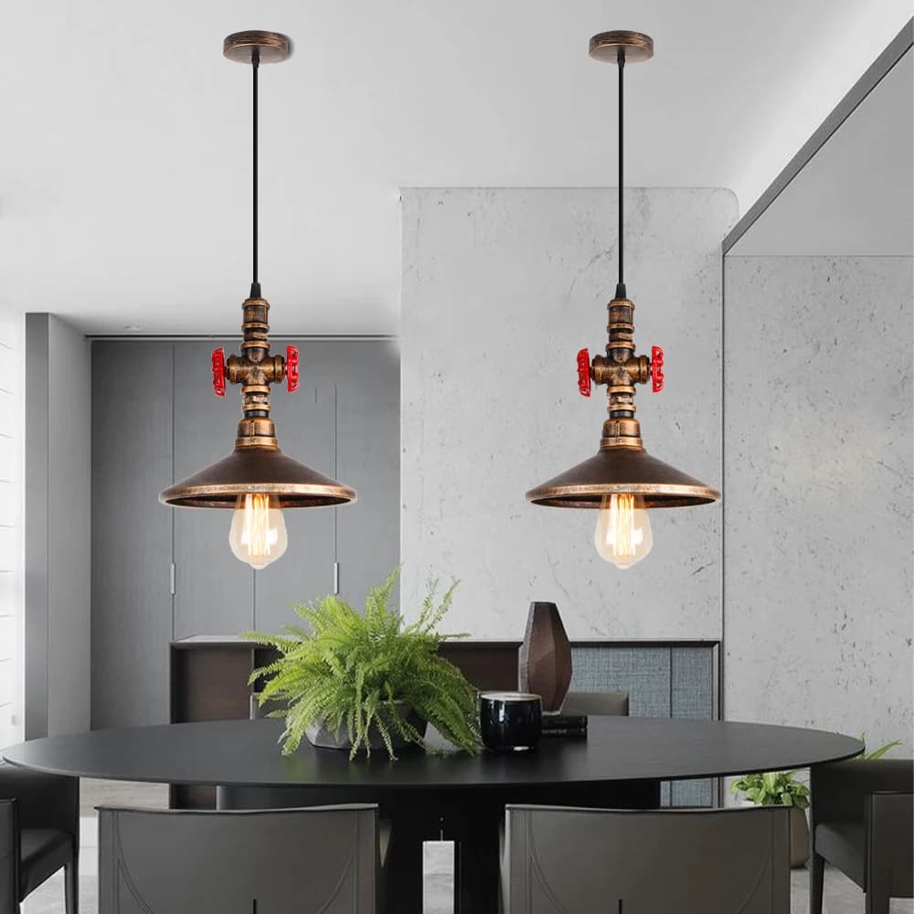 Lampe suspendue industrielle Steampunk à tête unique, lampe de face réglable, lustre rétro en métal et cuivre, tuyau d'eau vintage