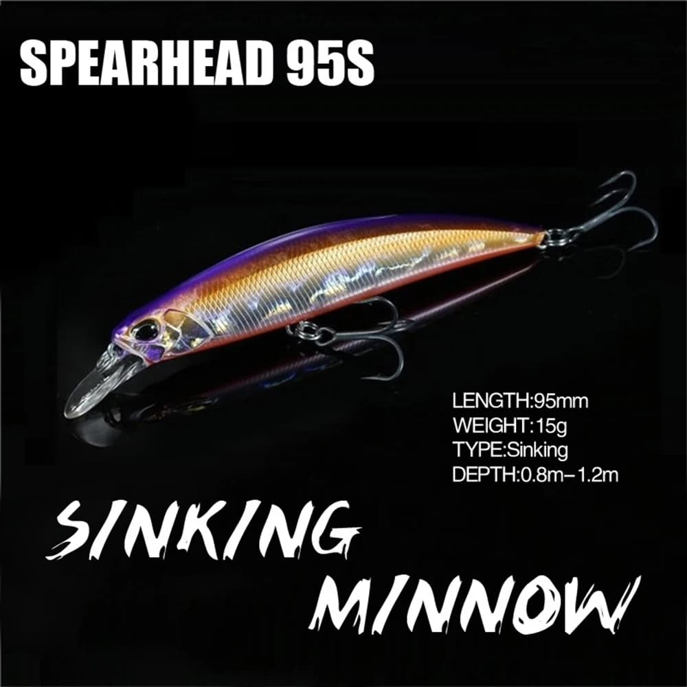 9.5 cm 15g leurre de pêche vairon Wobbler SPEARHEAD RYUKI 95S longue fonte coulant pêche à la traîne Swimbait Jerkbait appât artificiel appât de bar