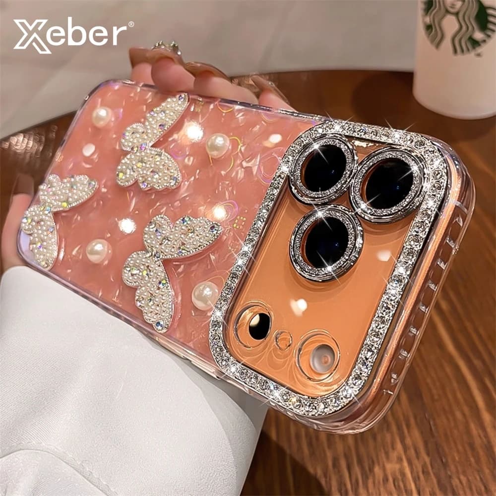 Dia Butterfly Clear Phone Case For Iphone 17 Air 16 15 14 13 12 Pro Max Transparent Plating Soft Silicone Back Cover