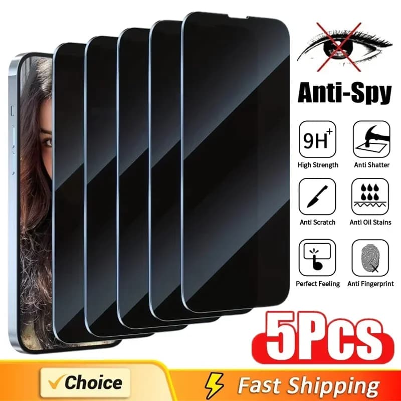 5Pcs Full Cover Privacy Screen Protector 16 11 12 13 14 Pro Max Mini 8K Anti-spy Glass For IPhone 15 17 PRO XR XS MAX