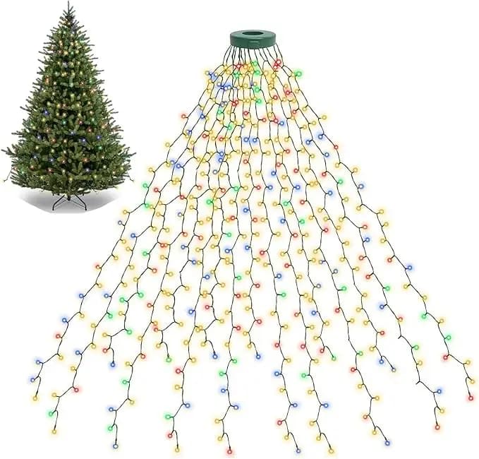 1.5M/2M/3M LED Ring Christmas Tree Tops Lights Decoration Tree Lights String For Patio Garden Outdoor Waterproof Waterfall Light