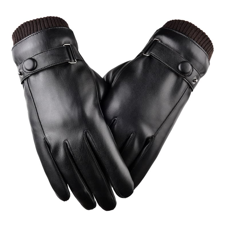 Men's Winter Gloves PU Leather Touchscreen Warm Black Couple Gloves With Fleece Lining Windproof Water-Resistant