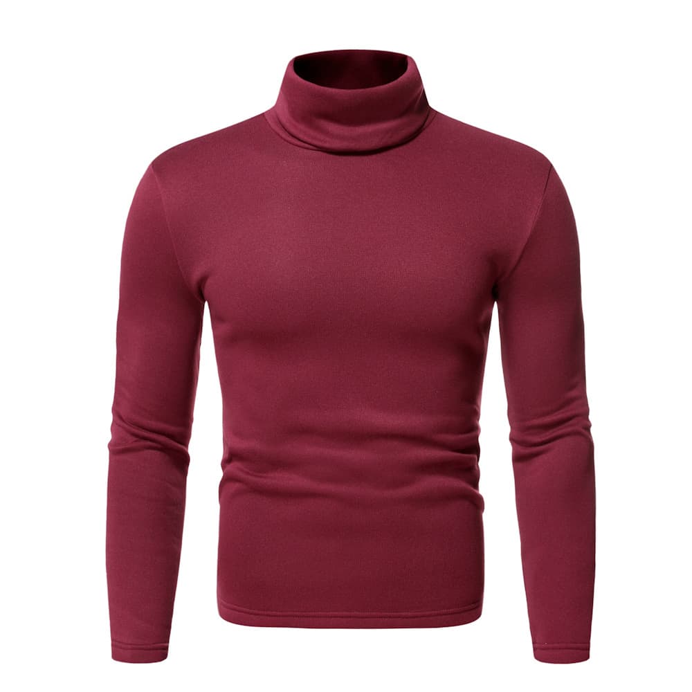 Men's Autumn And Winter New Warm High Collar Plush Top Fashion Underlay Casual T-shirt