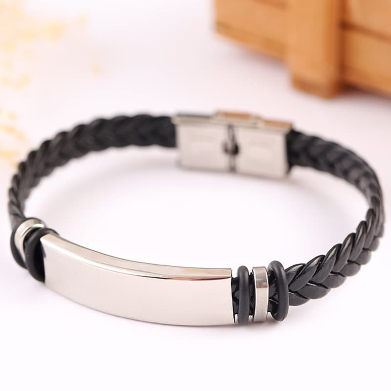European And American Fashion Men's Retro Braided Titanium Leather Exhibition Activity Custom Engraving Stainless Steel
