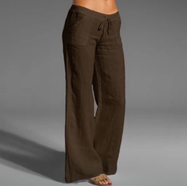 Breathable Linen-Blend Wide-Leg Pants For Women – High-Waisted Drawstring Lounge Pants, Plus Size Friendly, Casual & Streetwear