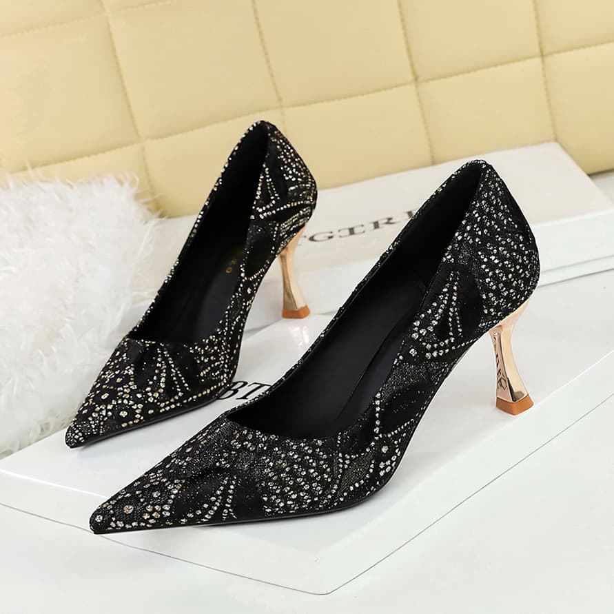Heel single shoes with irregular pointed grain fine heel professional women's single shoes