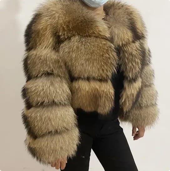 Vêtements pour femmes manteau de fourrure patchwork de fourrure de raton laveur manteau de fourrure pour femme