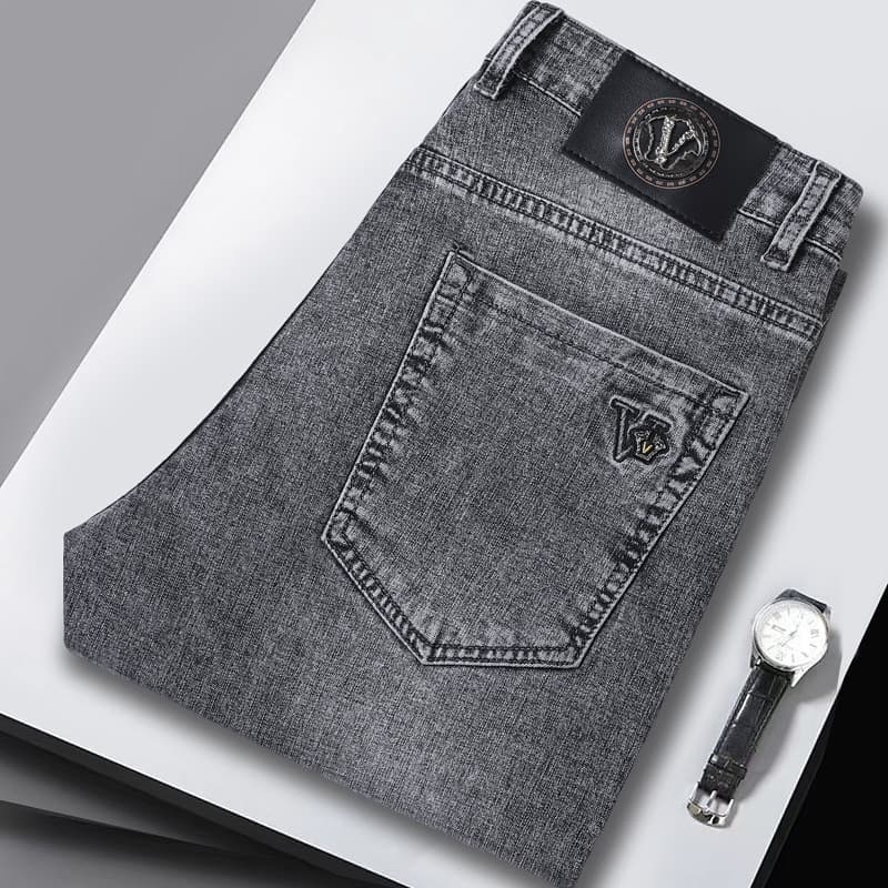 High End Jeans, Loose Straight Stretch, 2023 Spring Autumn Korean Version, Simple And Casual Long Pants, Men's Fashion
