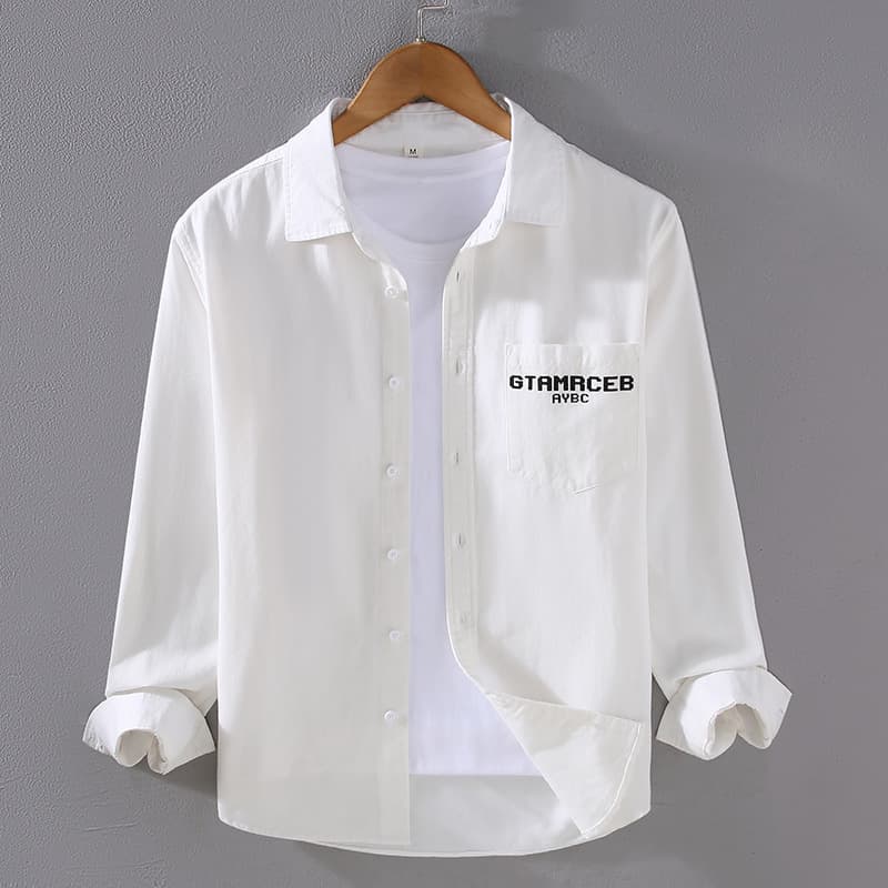 2024 Polo collar long sleeved men's shirt, spring and autumn printed casual shirt, loose and versatile top coat, men's clothing