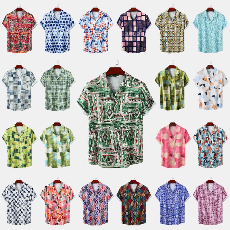 Beach Short Sleeved Men, Loose Casual Printed Lapel Top, Oversized Shirt For Men