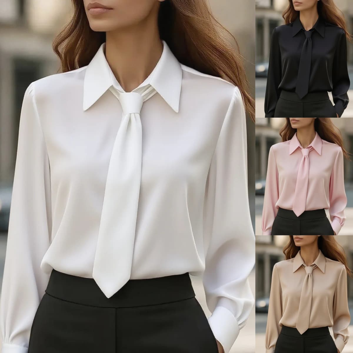 Classic Long-Sleeve Dress Shirt For Women – Timeless Office Blouse With Button-Down Collar, Essential Fall Wardrobe Staple