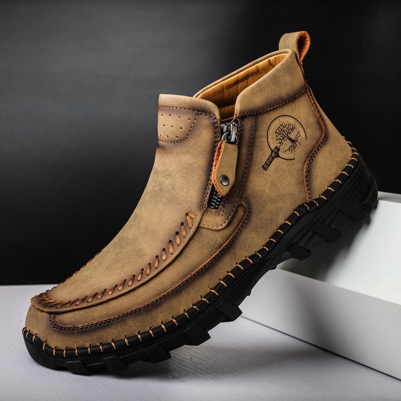 Autumn New Men's Casual Leather Boots High-top Martin Boots Men's Side Zipper Work Boots Cross-border Large Size Handmade Men's Shoes