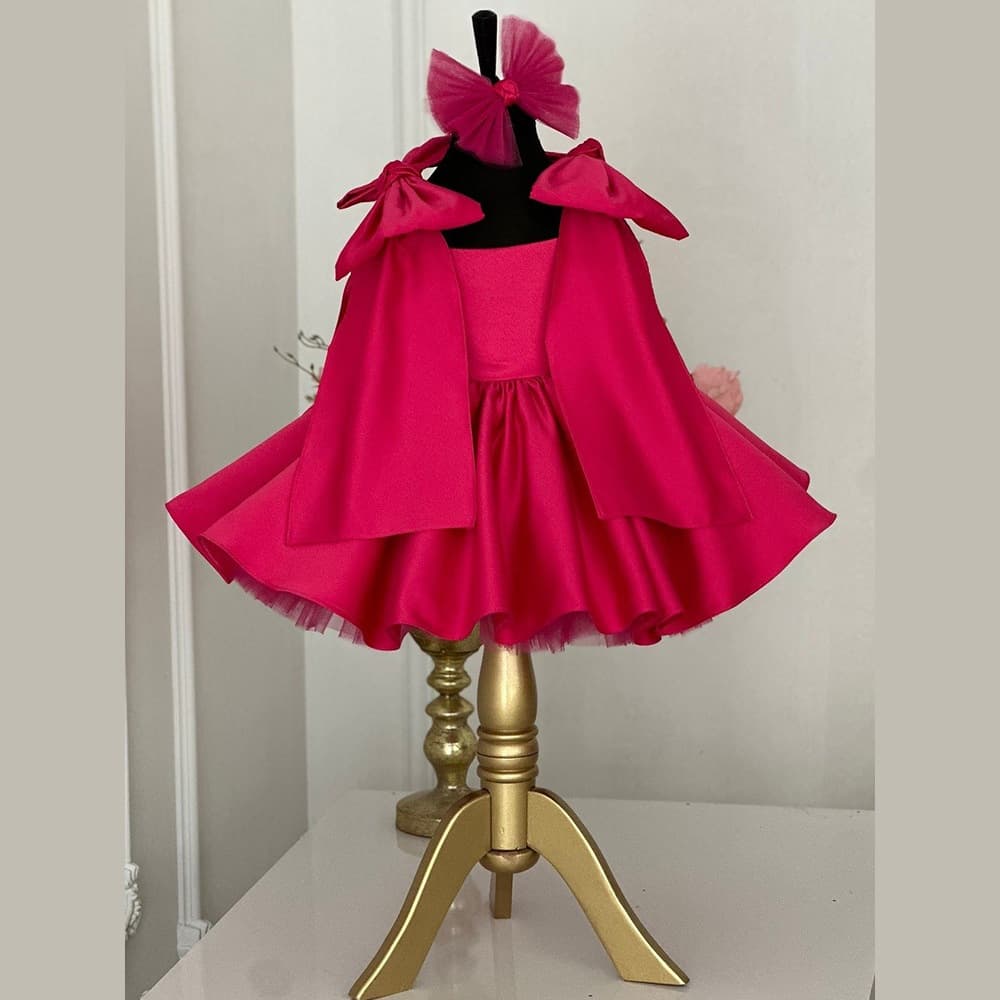 Mother & Kids Girls' Princess Style Dress With Bows Rose Red Children's Performance Costume For Formal & Casual