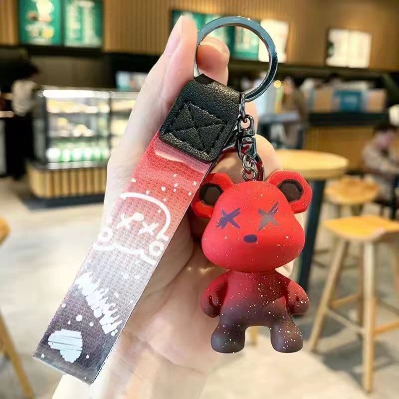 Creative Starry Sky Chameleon Bear Trendy Cool Exquisite Resin Figurine Keychain Couple Backpack Pendant