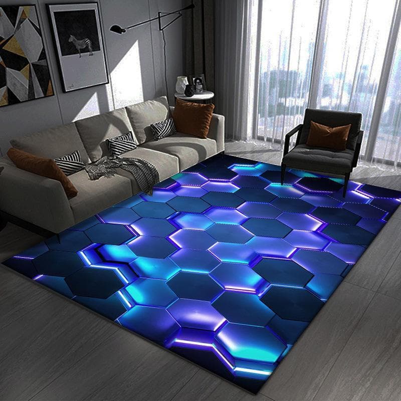 New 3D Visual Living Coffee Table Rug Colorful Three-Dimensional Plaid Gaming Room Decorative Carpet
