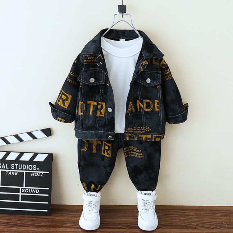 Boys' Suits Baby Spring And Autumn Outfits Trendy Children's Fashionable And Cool Workwear Denim Clothes Full-print Joint Trendy Clothes
