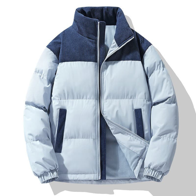 ​​Unisex Winter Puffer Jacket With Detachable Faux Fur Collar – Thickened Polyester Fill, Trendy Color Blocking (S-4XL, Stand Collar, Windproof)​​