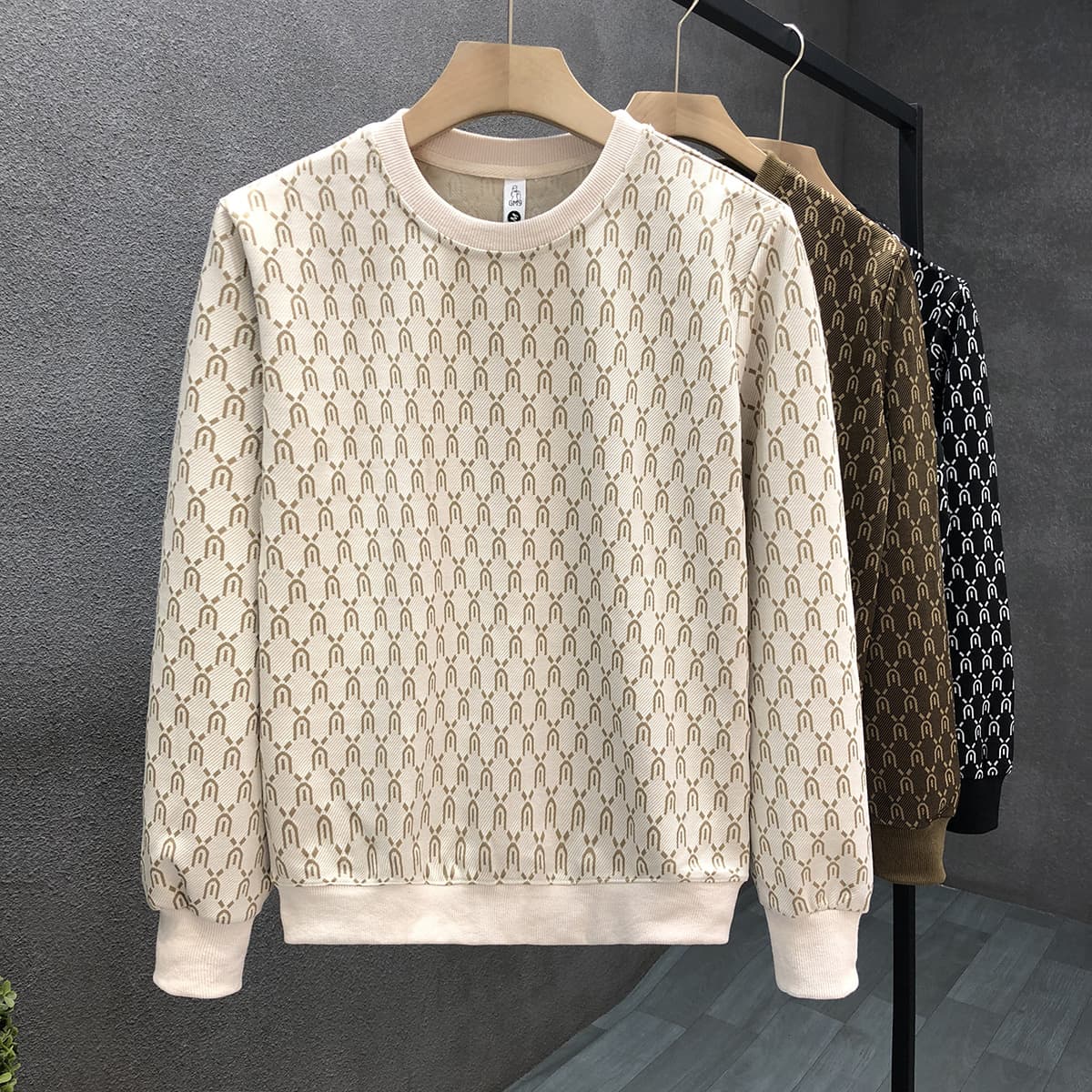 Luxury Printed Sweatshirt Men's Spring Autumn Trendy Brand Slim Long Sleeve Shirt 2024 New Men's Bottoming Shirt Top