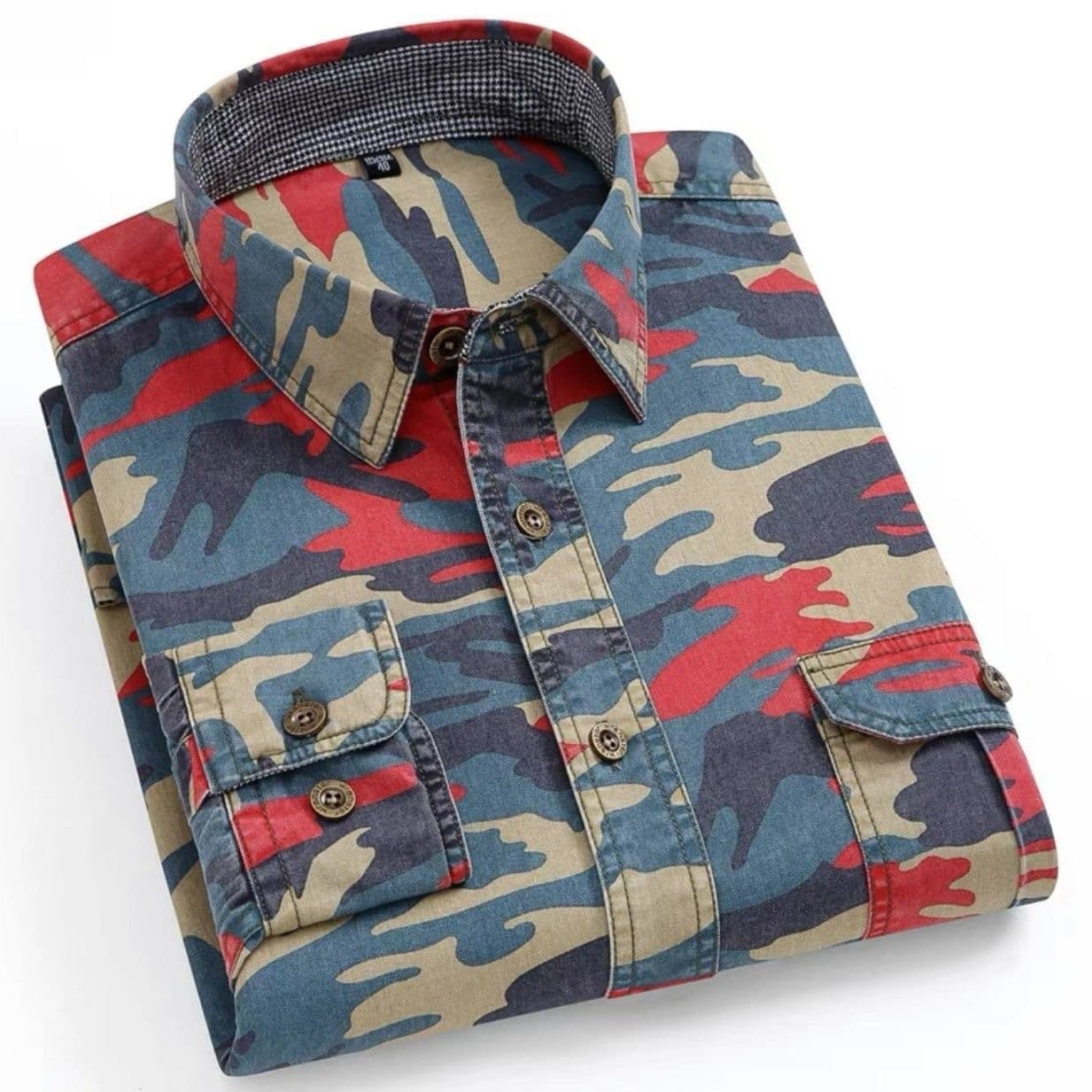 Spring And Autumn Pure Cotton Camouflage Shirt, Long Sleeved Outdoor Casual Printed Work Clothes, Shirt Jacket, Men's
