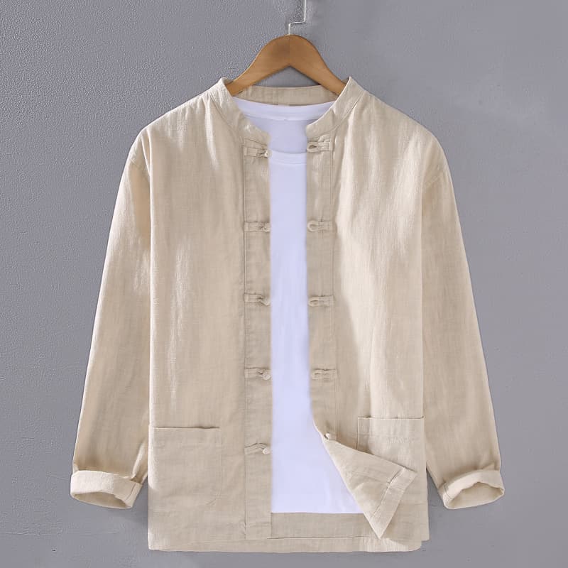 Tang Dynasty Men's Chinese Style Cotton And Linen Long Sleeved Chinese Style Button Up Shirt Zen Meditation Tea Suit Tai Chi Suit Han Suit