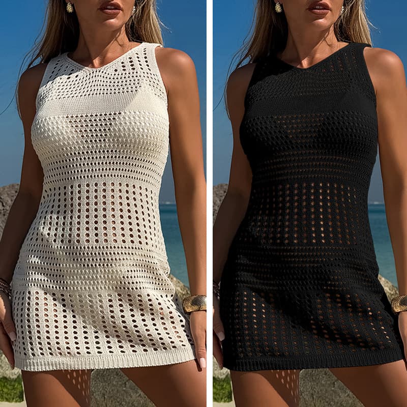 Women's Sexy Hollow Out Slim Fit Sleeveless Cover Up Dress European And American Style For Beach Vacation