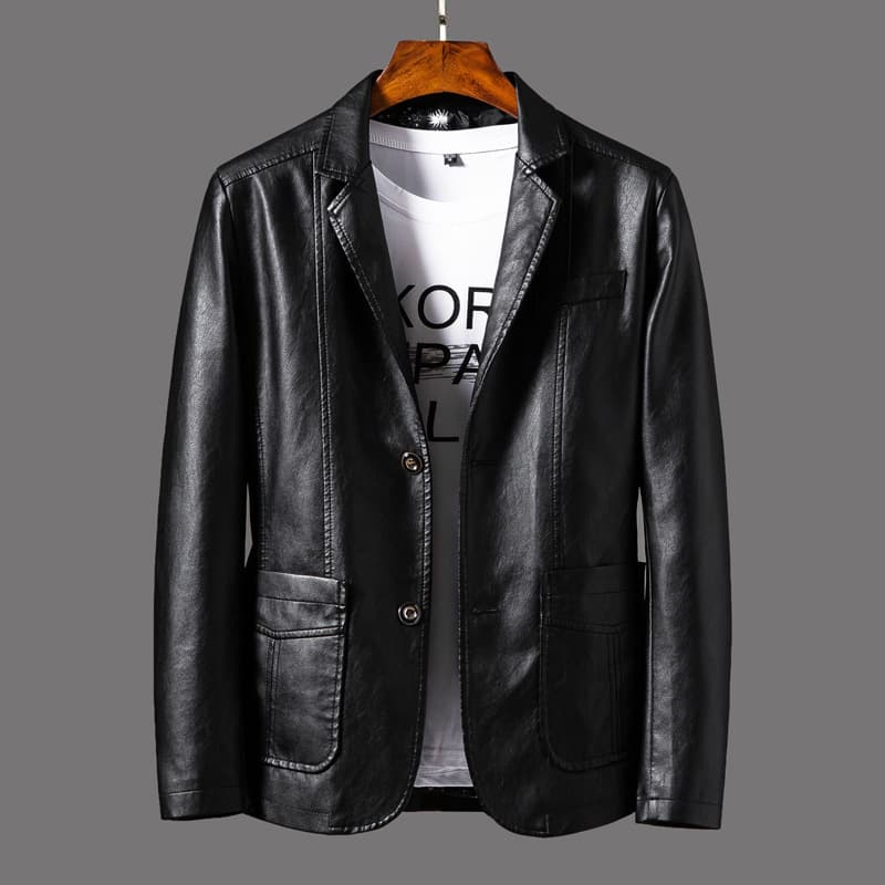 Men's Slim Fit PU Leather Blazer – Business Casual Jacket With Notched Lapel (M-6XL, Black/Brown/Khaki, Lightweight Spring Wear)​