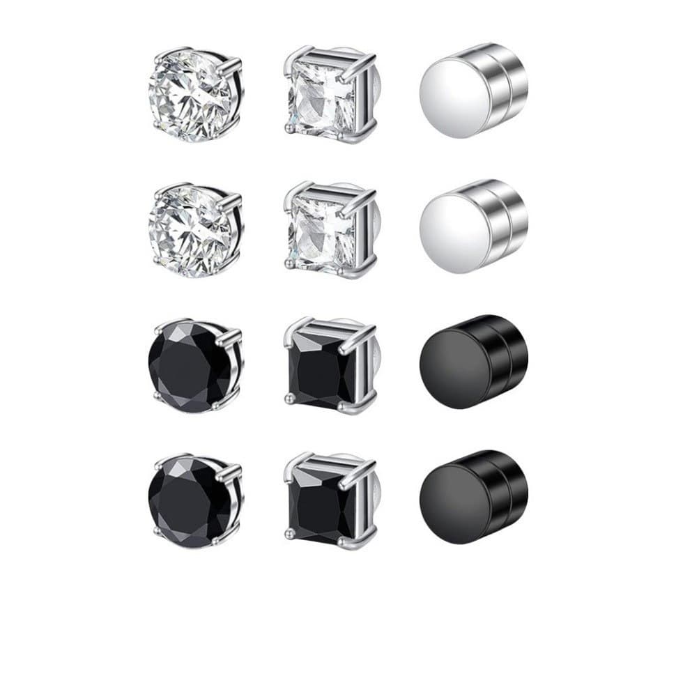 Set Of Premium Zircon Clip On Earrings For Those Without Pierced Ears, Stainless Steel Magnetic Clip On Earrings, Couple Style Fake Earrings.