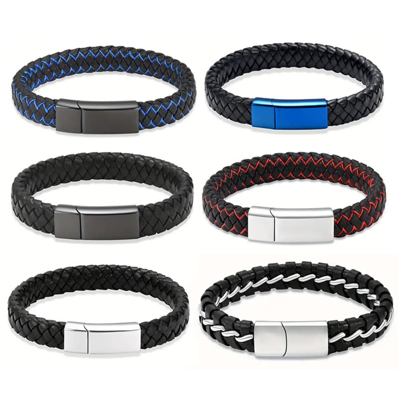 Cross-Border New European And American Men's Ash Retro Woven Leather Rope Magnetic Clasp Memorial Bracelet Bangle