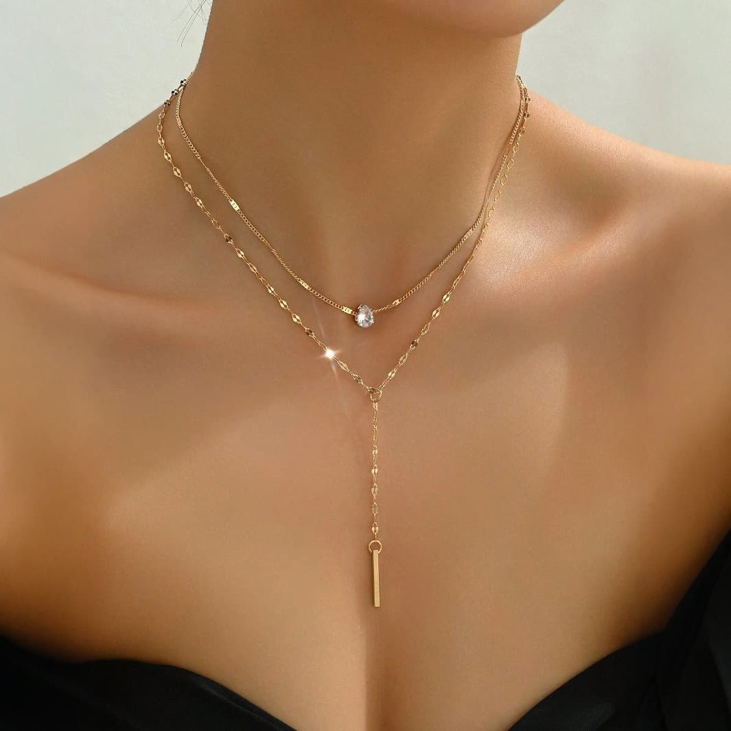Cross-Border Hot Selling Y-Shaped Pendant Double Layer Necklace For Women, Niche Light Luxury Sexy Multi-Layer