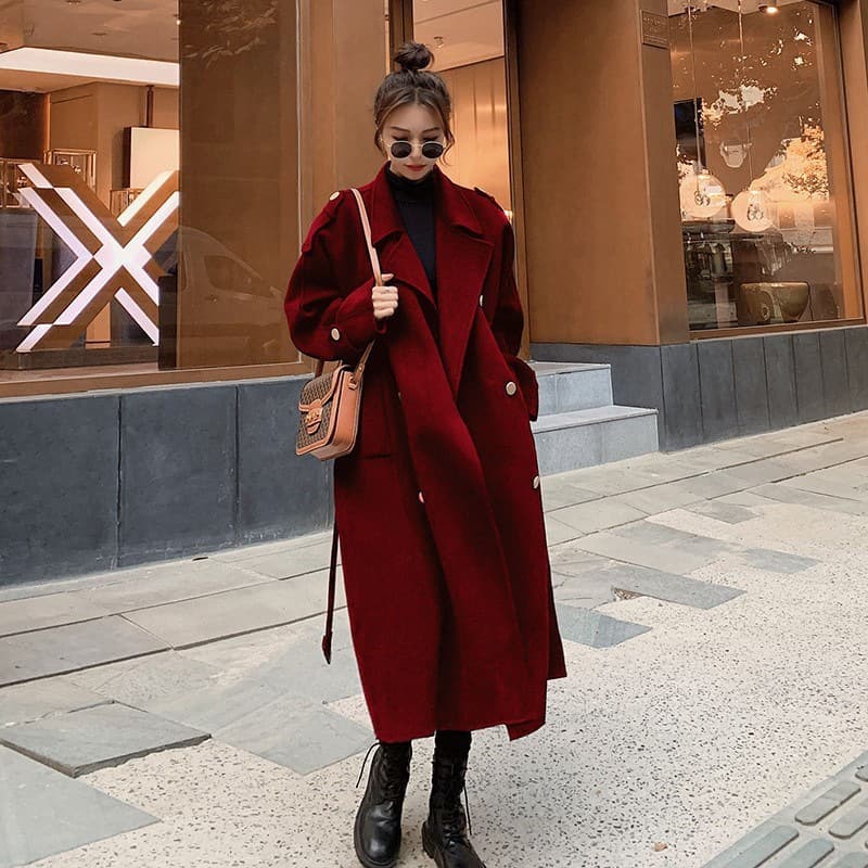 Hepburn Wind Coat Women's Winter Thickened Fashionable Elegant Popular Korean Loose Double-breasted Woolen Coat Trendy