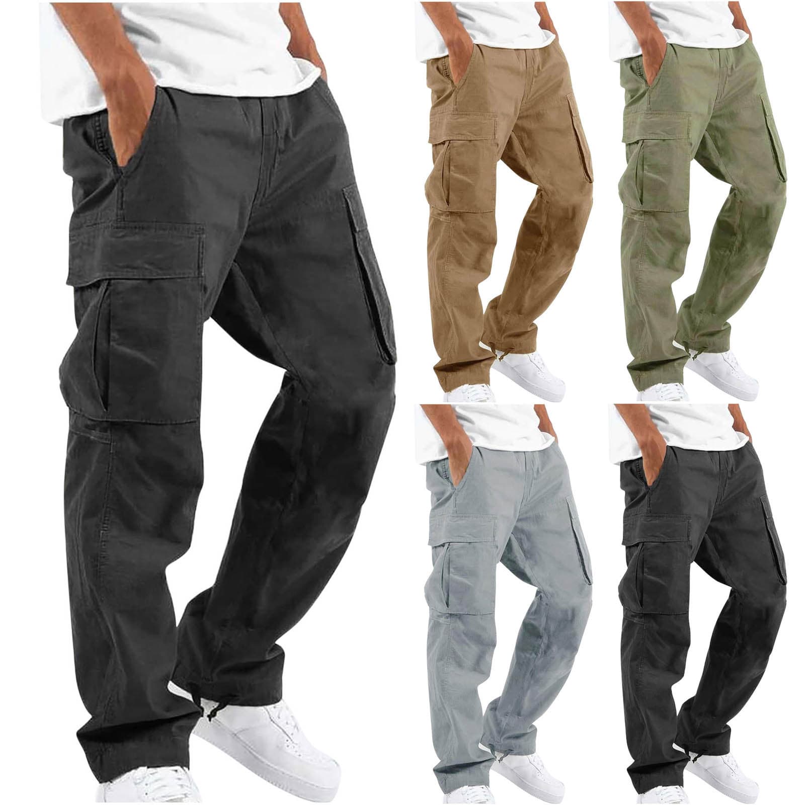 Men's Casual Pants Summer New Men's Workwear with Drawstring Multi Pocket Casual Pants