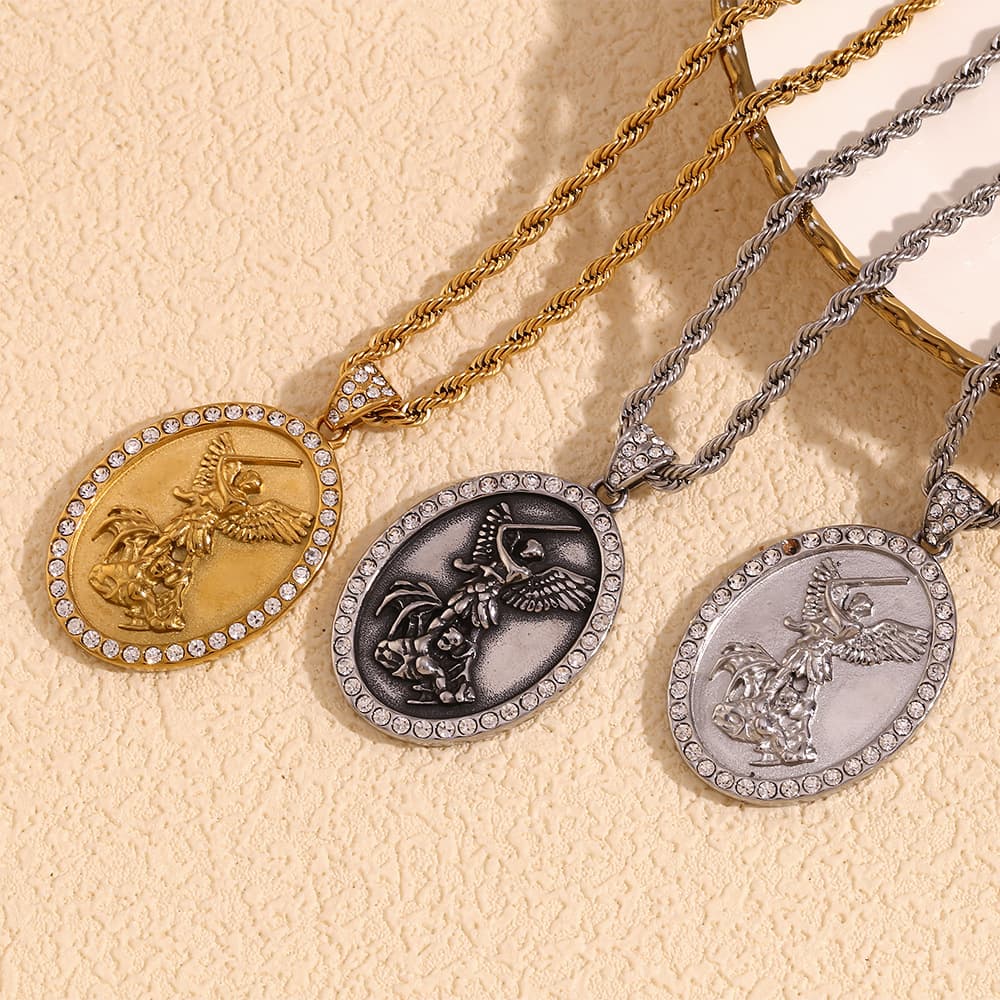 European And American Niche Design Geometric Trendy Stainless Steel Gold-plated Angel Pendant Twisted Chain Men's