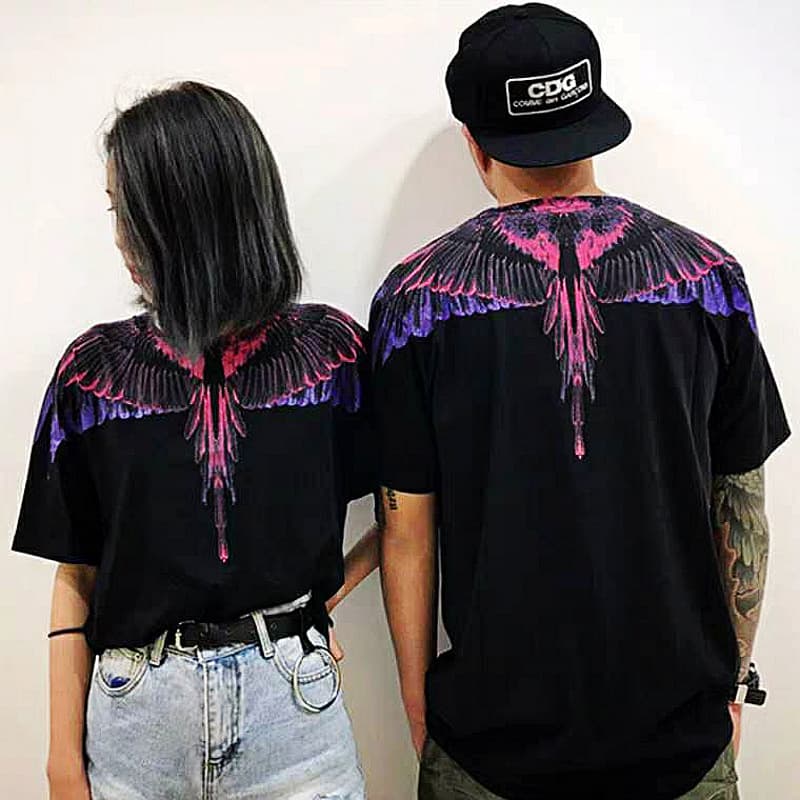 Men's T-shirt Trendy Brand MB Short Sleeved Marcelo Classic Phantom Wing T-shirt Colorful Feather Lightning Blade Couple Half Sleeve T