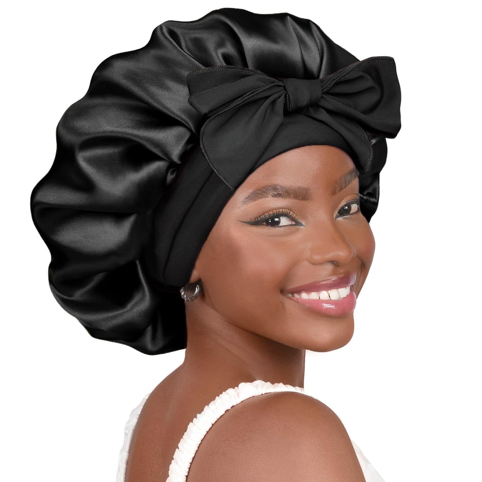 Satin Ribbon Round Hat Bow Extra Large Beauty Hair Care Wide Brimmed Hat Female Headscarf Sleeping Cap
