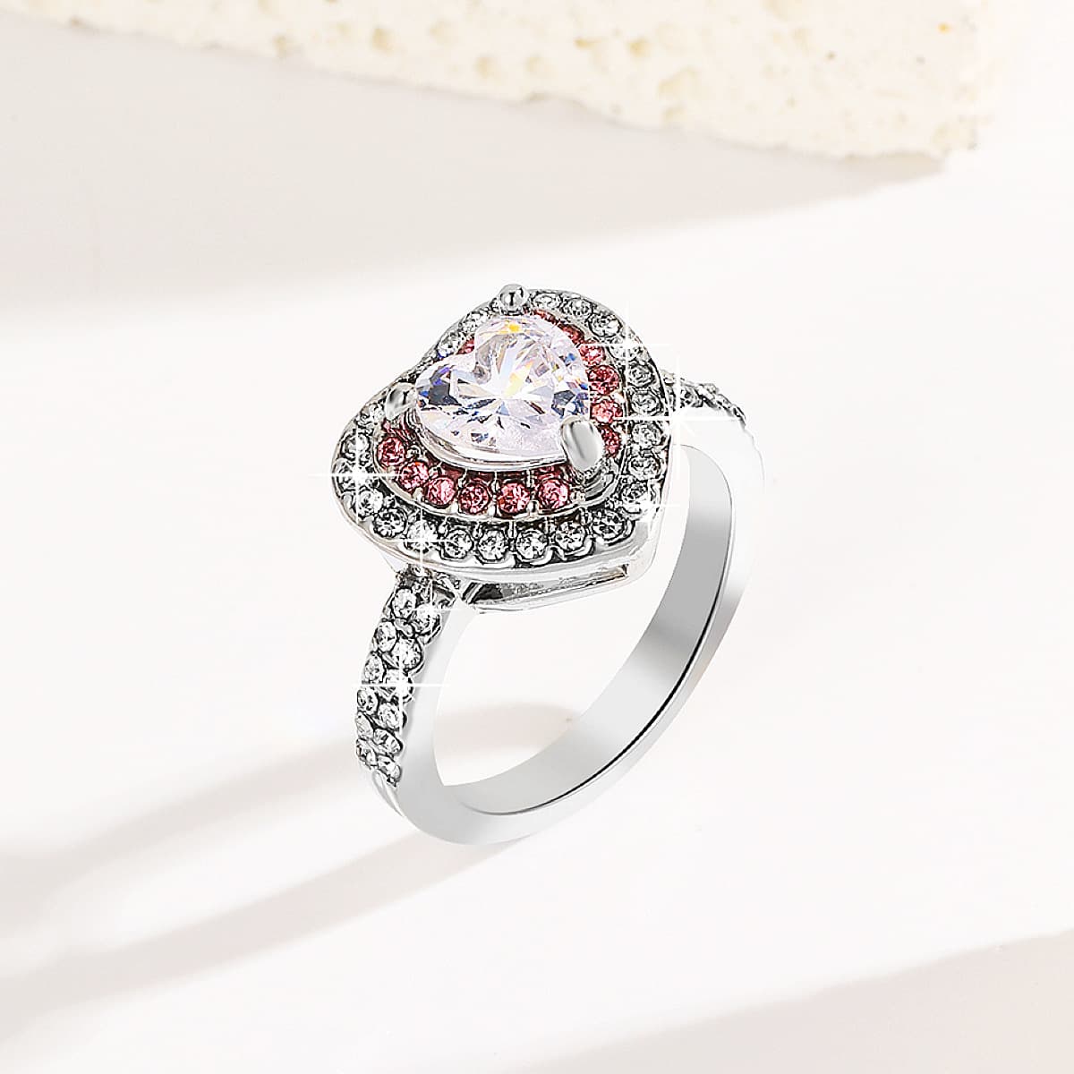 Selection Fashion Creative Love Zircon Silver Ring Female Valentine's Day Gift Couple Heart Shaped Ring