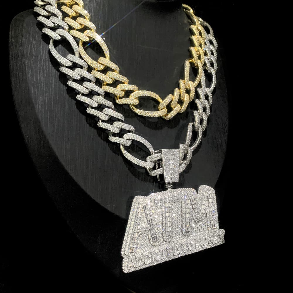 European And American Hip-hop Full-diamond Letter Pendant Cuban Chain Nightclub Party Accessory Men's Necklace Set
