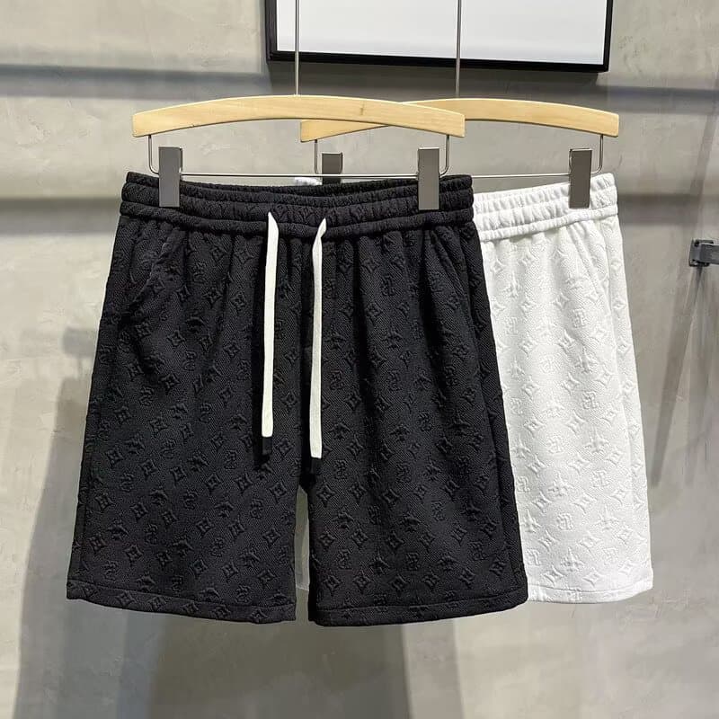 Men's Solid Color Jacquard Sports Shorts Japanese Style Loose Fit Casual Summer Bottoms mid Waist Drawstring