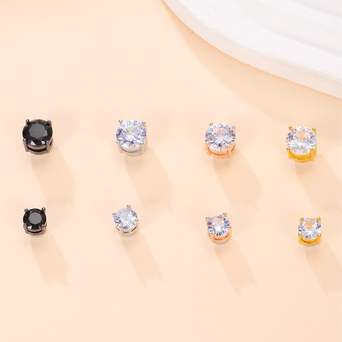 6mm 8mm Copper Inlaid Zircon Magnet Clip Men Without Ear Holes Stud Earrings Unisex