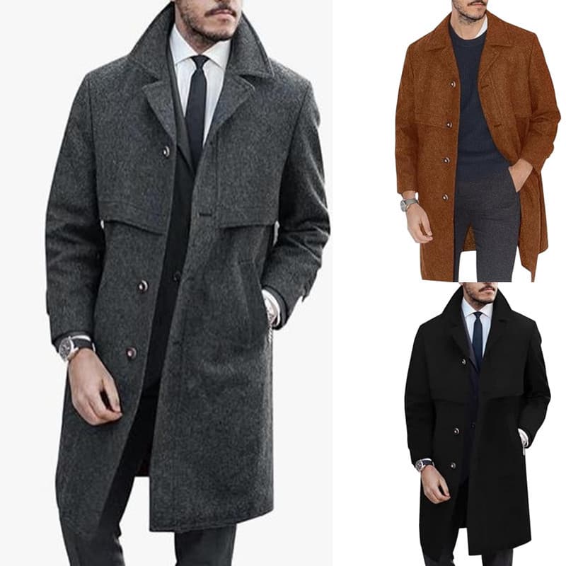 Men's Clothing Version New Woolen Men's Coat Long Coat Hot Order Large Size Single Breasted