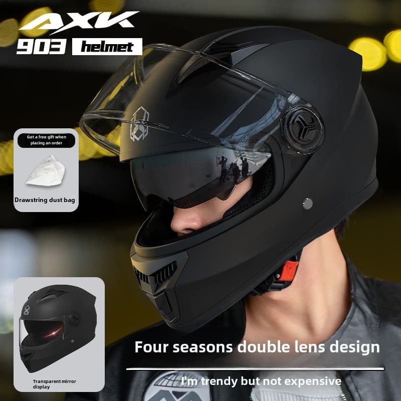 Electric Car Helmet Men's Four Seasons Motorcycle Full Helmet Motorcycle Women's Winter Warm Riding Double Mirror Helmet