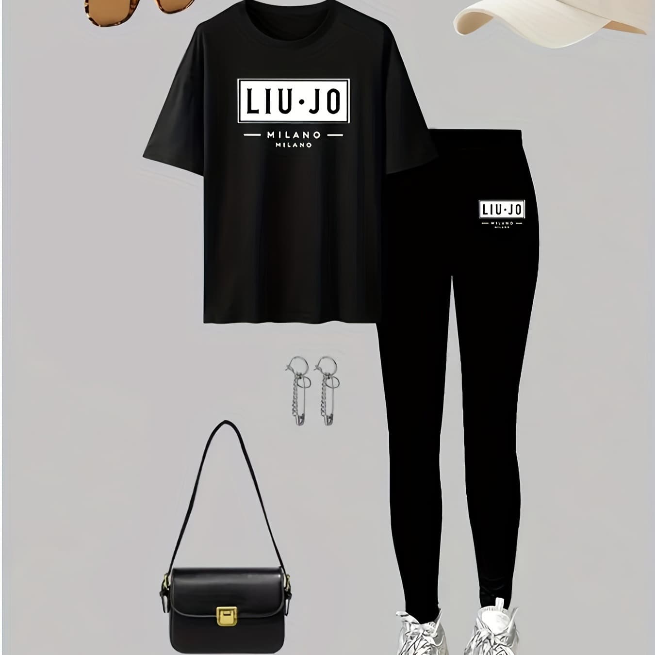Ensemble T-shirt et pantalon à manches courtes pour femme, idéal pour les occasions formelles et décontractées.
