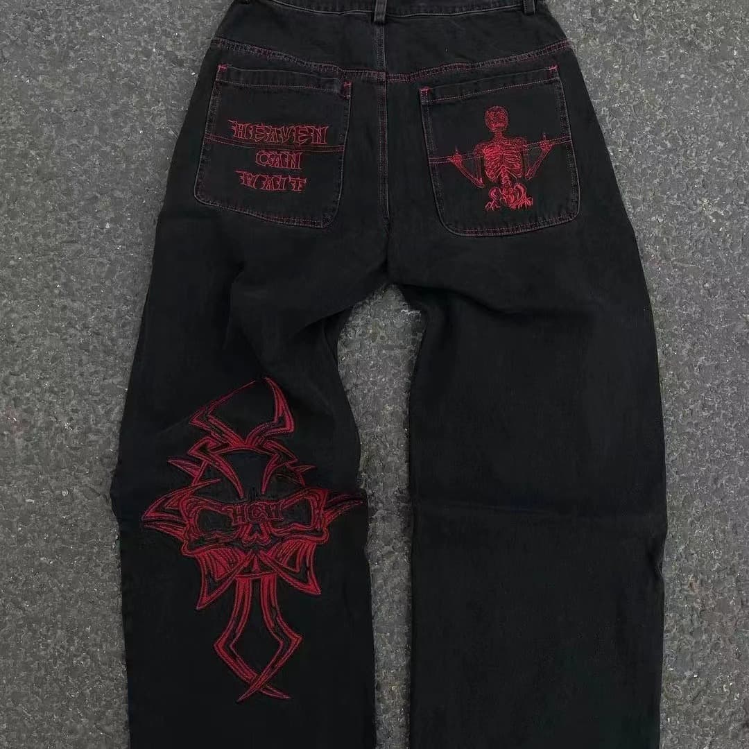 Explosives All Embroidery Skull Head Cotton Men's Straight Tube Casual Workwear Pants