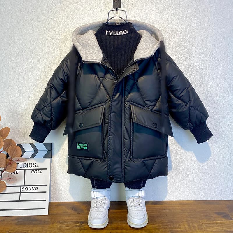 Medium Length Cotton Padded Jackets For Boys, Stylish And Cold Resistant Thickened Cotton Padded Jackets For Older Children